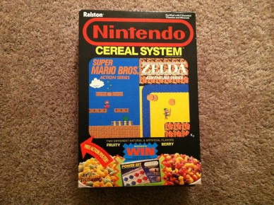 This is an item that actually existed.  I ate it.  It was basically Cap'n Crunch, but it had two bags inside, one with Mario shapes, one with Zelda shapes.