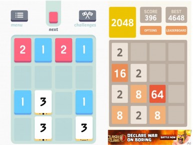 On the left, Threes, a well regarded mobile game.  On the right, 2048, a game more than lightly inspired by Threes.  Threes cost money, 2048 was free with ads.  Guess which one got more users?